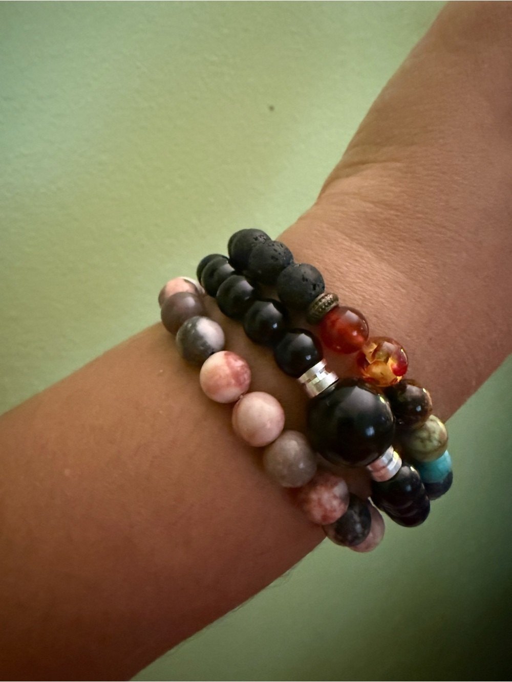 Multi-Color Beaded Stretch Bracelet Set - Black & Pink Accent